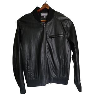 Michael Kors Black Faux Leather Perforated Moto Jacket Cuffed Size Medium